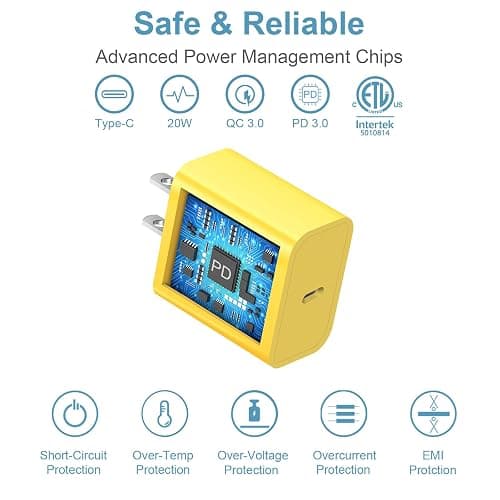 iPhone 17 16 15 Charger Fast Charging Type C Chargers USB C Charger Block iPhone Air Chargers with 2 Pack 6FT Cable for iPhone 17/17 Plus/17 Pro Max/16/16 Plus/16 Pro Max/15 Pro Max/iPad Pro(Yellow) thumbnail 5