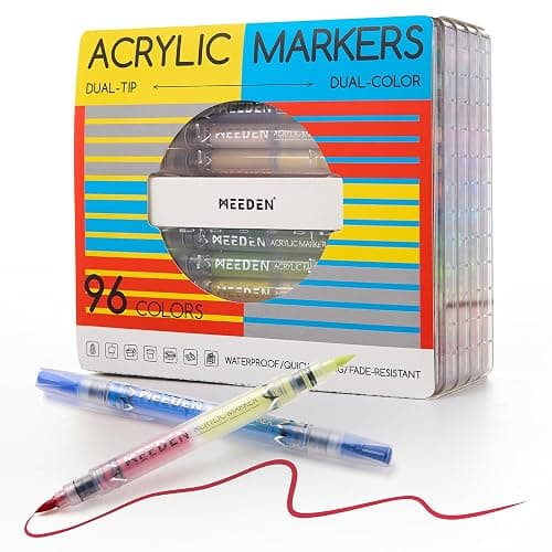 MEEDEN Acrylic Paint Markers Dual Tip: 96 Colors/48 Pcs Brush Tip Acrylic Marker with Automatic Ink Control for Art Supplies - Quick Dry Paint Pens for Rock, Wood, Canvas, Fabric, Glass, Metal - Image 1