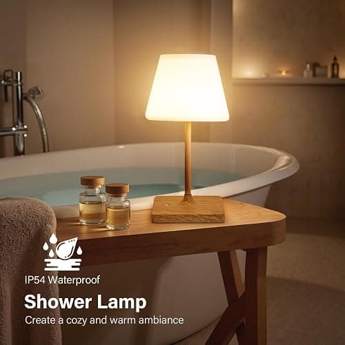 Cordless Table Lamp Waterproof,4000mAh Battery Rechargeable Desk Lamp for Indoor & Outdoor Use,3 Color-Temps & Dimmable LED Night Light for Shower Bedroom Restaurant Bathroom Home 10.8" H- Wood Grain thumbnail 3