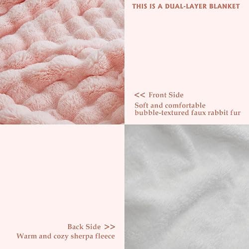 Serenhom 50x60 Inches Ultra-Soft Fuzzy Faux Fur Plush Throw Blanket - Thick, Warm Sherpa for Couch, Sofa, Bedroom, Camping - Decorative Blanket for Cozy Warmth, Bubble Pink thumbnail 3