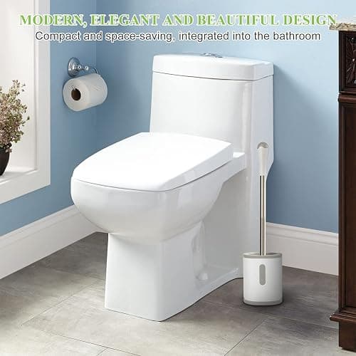 AONEZ Compact Toilet Brush & Holder, Stainless Steel Handle, Space Saving for Storage, Deep Cleaning, Drip-Proof, Easy to Assemble, Nylon Bristles, White & Grey - White & Grey - 1 Pack thumbnail 6