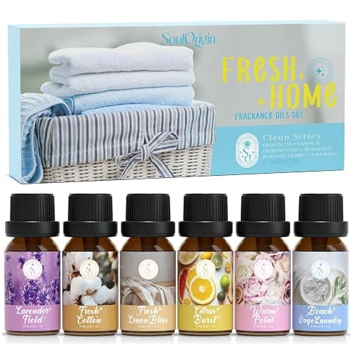 Clean Essential Oils Set, SoulOrigin Fragrance Oil Gift Set for Oil Diffusers, Scented Oils 6x10ml - Beach Sage Laundry Detergent, Citrus Burst, Lavender Fields, Fresh Linen, Warm Petals, Fresh Cotton - Image 1