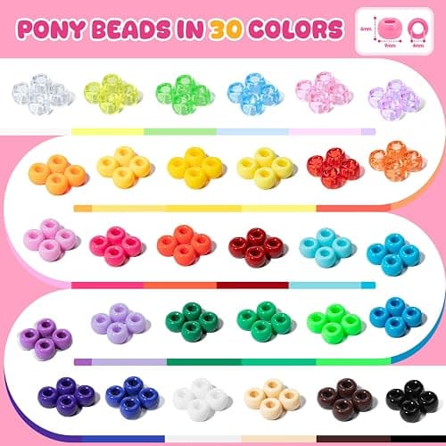 Simetufy 6000Pcs Pony Beads, 30 Colors 6x9MM Kandi Beads Bulk for Crafts Bracelet Making Hair Braiding Jewelry Key Chains DIY Valentine' s Day Romantic Gifts Christmas Gifts (Stack Box) thumbnail 4