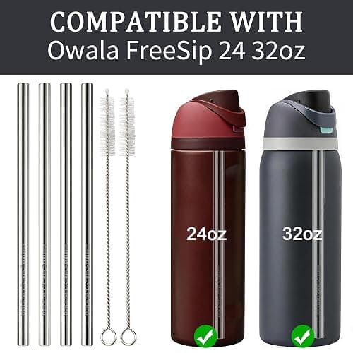 Metal Straws for Owala Free Sip 24 oz 32 oz, Replacement Stainless Steel Straw, Reusable BPA-Free Metal Straw for FreeSip 24/32oz, 4pcs Straws with 2 Cleaner Brush thumbnail 2