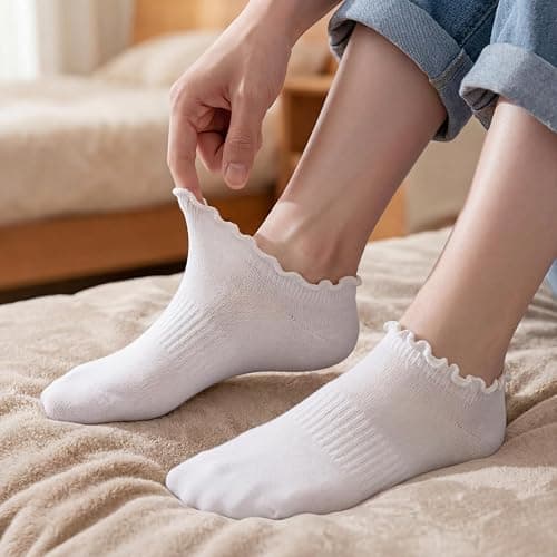 EUFANCE 6 Pairs No Show Socks for Women Ruffle Socks Low Cut Socks Cute Ankle Frilly Short Cotton Socks thumbnail 6