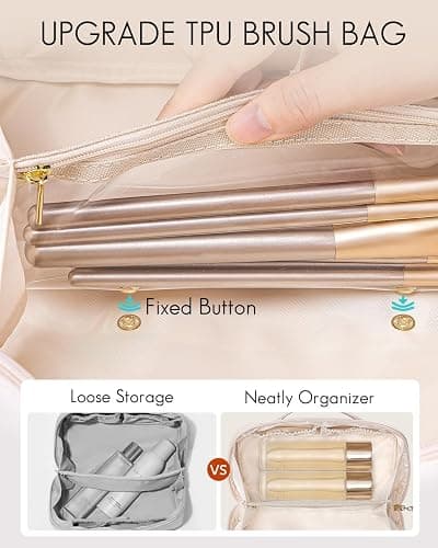 Vlando Large Capacity Travel Makeup Bag - Makeup Bag Travel Toiletry Bag for Women, PU Leather Waterproof Cosmetic Bag, Beige thumbnail 4