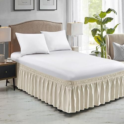 FreshCulture King Bed Skirt, Dust Ruffle for King Size Bed, Easy Fit with 22-Inch Tailored Drop, Elastic Wrap Around Bed Skirt King Size, Hotel Quality Bed Skirts for Adjustable Bed (Cream) thumbnail 2