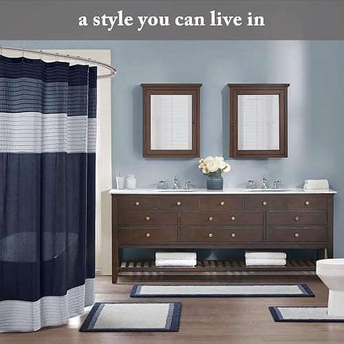 Madison Park Amherst Bathroom Shower Curtain Faux Silk Pieced Striped Modern Microfiber Bath Curtains, 72x72 Inches, Black thumbnail 7