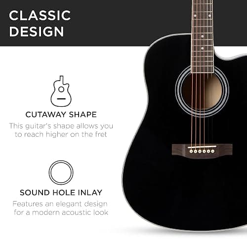 Best Choice Products 41in Beginner Acoustic Guitar Full Size All Wood Cutaway Guitar Starter Set w/Case, Strap, Capo, Strings, Picks - Black thumbnail 7