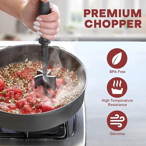 Meat Chopper, Hamburger Grinder, Premium Heat Resistant Smasher for Ground Beef, Burger Grinder Nylon Potato Mix Tool, Meat & Poultry Tenderizers-Black thumbnail 6