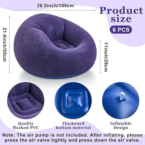 Realspring Inflatable Bean Bag Chairs Outdoor Blow up Camping Chairs Inflatable Lazy Sofa Folding Portable Bean Bag Loungers Couch for Movie Night(Blue,6 Pcs) thumbnail 2