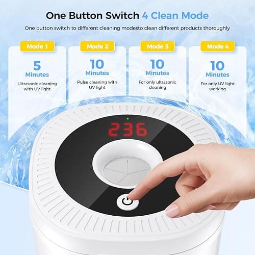 Ultrasonic Retainer Cleaner, Upgraded 48kHz Dental Cleaner Machine for Braces, Mouth Guard Cleaner, Toothbrush Heads, Jewelry, 4 Modes Retainer Cleaner with 200ML Capacity (White) thumbnail 4