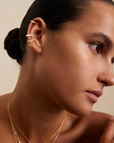 Picuzzy 14K Gold Plated Ear Cuff Earrings for Women Non Piercing, Gold Plated Cuff Earrings for Women, Hypoallergenic Cubic Zirconia Cartilage Hoop Earring Fashion Jewelry Set thumbnail 5