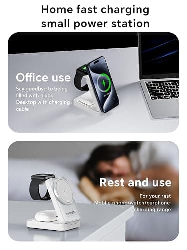 2025 Upgraded 3-in-1 Wireless Charger for iPhone,Travel Magnetic Charger Stand Nightlight Foldable Wireless Charging Station Compatible with Magsafe Charger&iPhone 17/16/15/14/13,Apple Watch&AirPods thumbnail 4