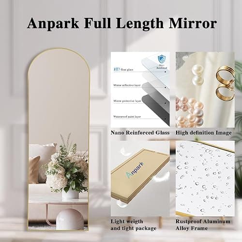 Gold Arched Mirror Full Length with Stand 21" x 56" Large Full Body Dressing Mirror Floor Standing for Bedroom Wall Mounted for Living Room Home Decor thumbnail 6
