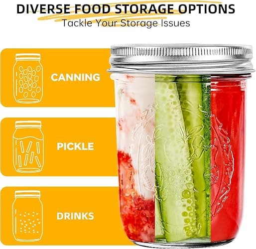 Miuyhji 16 oz Wide Mouth Glass Mason Jars with Lids, 2 Pack for Canning | Embossed measurement marks and wide mouths make filling easier for overnight oats, pickling, preserving, and meal prep thumbnail 6