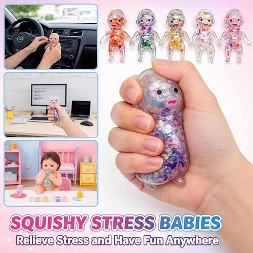 12pcs Baby Squishies Glittery, Mini Squishies Babies Dancing, Squeeze Toys and Moldable Slow Rise Relaxing Sensory Fidget Stress Toy, Ideal for Birthday Gifts, Party Favors, Classroom Prizes thumbnail 4