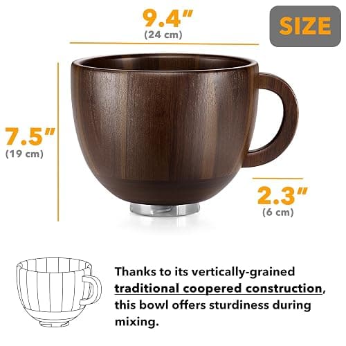 SpaceAid Wooden Bowl with Handle, Kitchen Space Aid Acacia Wood Mixing Bowls Holder for Stand Mixer, Compatible with 4.5 & 5 QT Tilt-Head Models Kitchen, Natural Wood thumbnail 2