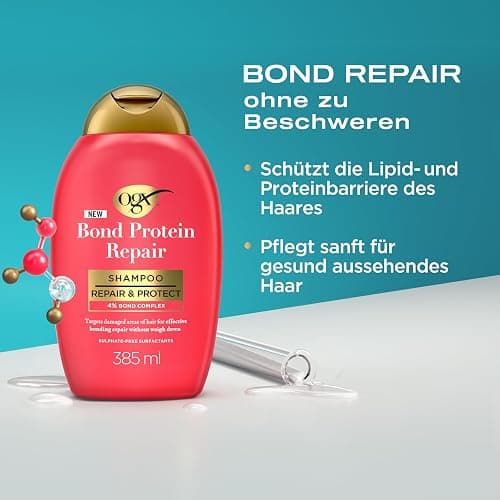 OGX Repair and Protect Bond Protein Repair Shampoo, 385 ml – Stärkt und repariert sprödes, trockenes oder beschädigtes Haar mit Lipi Pro Shield Technology und Dual-Action-Repair-Technologie thumbnail 2
