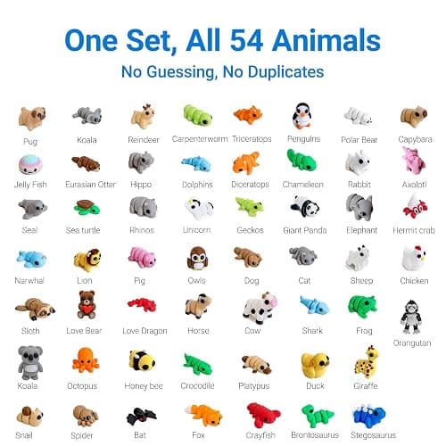 Xalvoro 54 PCS 3D Printed Articulated Animal Desk Decor Set, Posable PLA Desktop Display Accents for Office Workspace, Collectible Animal Ornaments for Adults thumbnail 4