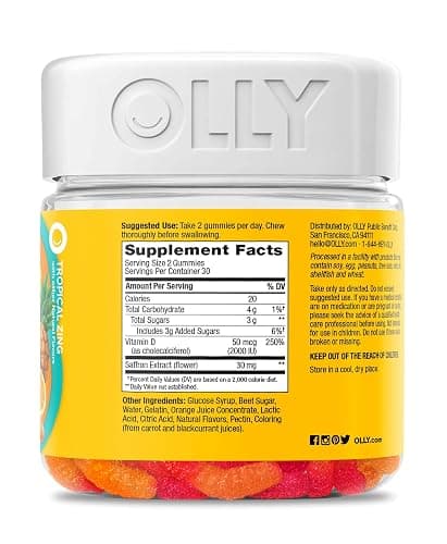OLLY Hello Happy Gummy Worms, Mood Balance Support, Vitamin D, Saffron, Adult Chewable Supplement, Tropical Zing - 60 Count thumbnail 9