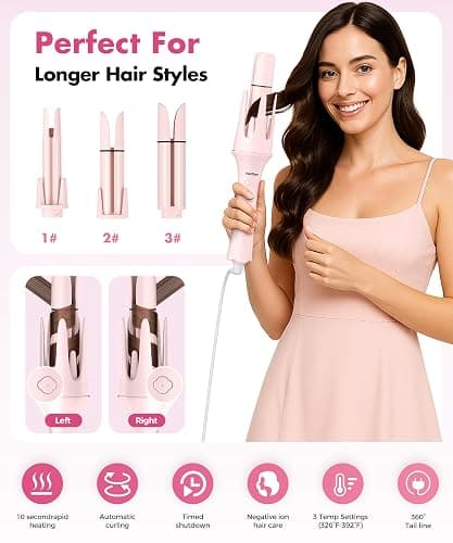 HarrFlow Automatic Hair Curler for Women 7 in 1 Curling Iron & Hair Straightener Brush with 3 Heat Settings, Timer, 300M Negative Ions & Dual Voltage for Frizz-Free Curls at Home & Travel thumbnail 2