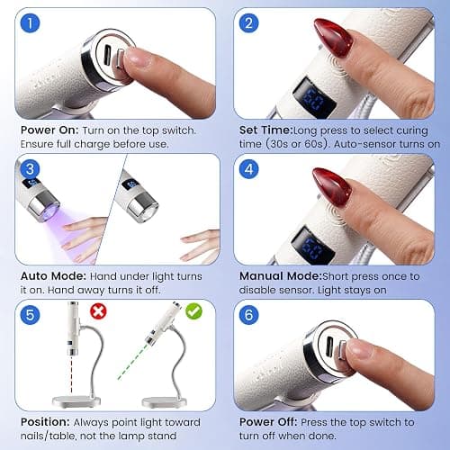 Handheld UV Light for Gel Nails: Flash Cure Hand Held AI UV Led Nail Lamp with Stand-Mini Fast Dry Single UV Lamp Pen with Auto Sensor for Manicure Home Salon (White) thumbnail 7