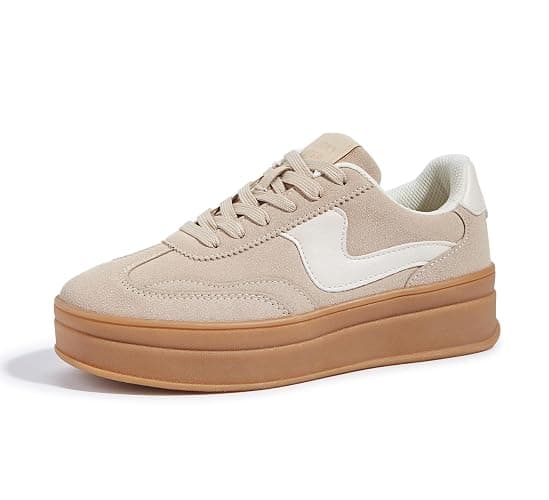 LUCKY STEP Women's Platform Fashion Sneakers Thick Sole Suede Genuine Leather Classic Rubber Gum Sole Low Top Casual Walking Shoes - Image 1