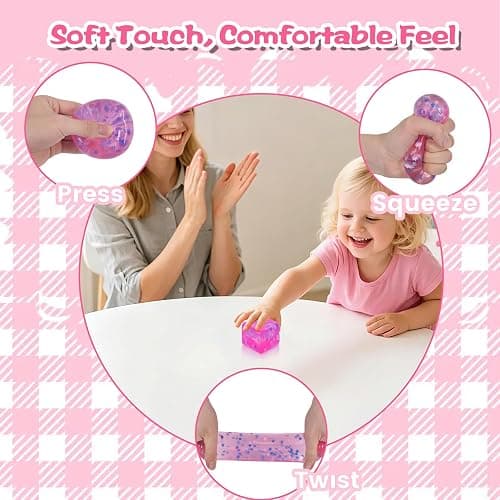 Snowflake Squeeze Toy Ice Cube, 5cm/1.97in Soft Squishy Cube for Kids Ages 3+ & Adults, Sensory Fidget Toy with Floating Snowflake Sequins, Desk Toy, Travel Toy & Party Favor(Pink) thumbnail 7