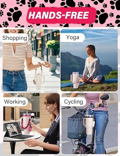 CH.yishi Handmade Stanley Cup Accessories Set Water Bottle Handle Strap, Stanley Charms for Stanley Cup 40oz & 30oz Tumbler Handle of the handbag (Gray and pink) - Gray and pink thumbnail 5