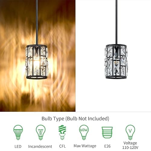 Modern Crystal Pendant Light Fixture 3-Pack Matte Black Finish Hanging Lighting Crystal Chandelier for Living Room, Kitchen, Hallway thumbnail 4