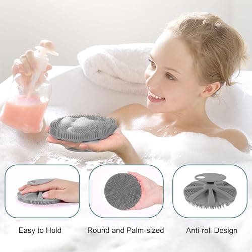INNERNEED Food-Grade Soft Silicone Body Scrubber Shower Brush Handheld Cleansing Skin Brush, Gentle Exfoliating and Lather Well (Gray) thumbnail 3