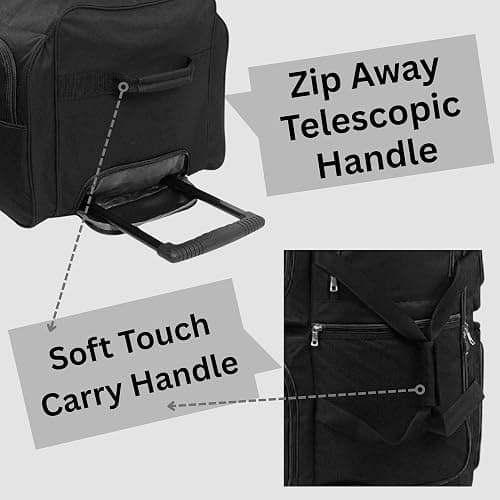 DK Luggage XL 34" Extra Large Wheeled Holdall Suitcase Sports or Travel Bag Trolley Luggage with 3 Wheel Black thumbnail 4