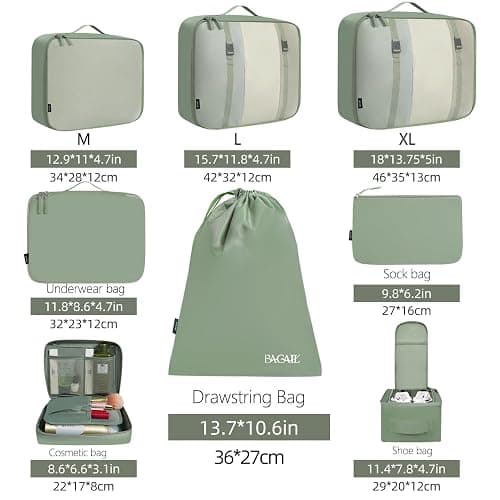 BAGAIL 8 Set Packing Cubes Luggage Packing Organizers for Travel Accessories-Matcha Green thumbnail 2