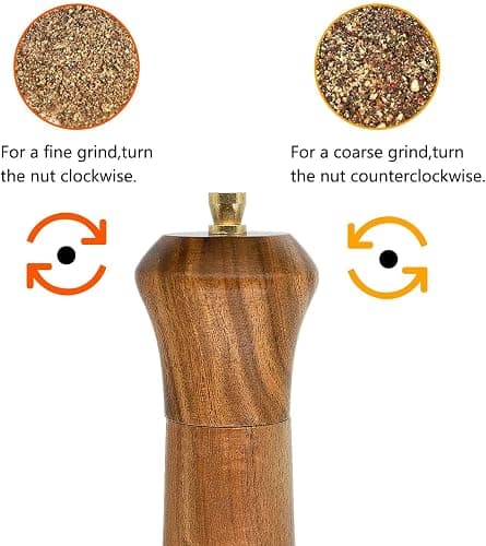 Wooden Salt and Pepper Grinder Set,Manual Salt and Pepper Mill,Acacia wood Salt Grinder Refillable,Pepper Mill with Adjustable Coarseness,Salt and Pepper Shakers Tableware Gifts 10" 2PCS thumbnail 6