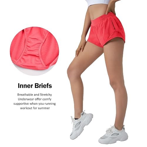 Aurefin Running Shorts for Women,Quick Dry Athletic Sports Shorts Lightweight Active Workout Gym Shorts with Zip Pocket thumbnail 3