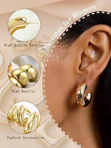 36 Pairs Gold Hoop Earrings Set for Women Multipack, Hypoallergenic Chunky Chain Twisted Hoop Earrings Pack, Fashion Dangle Earrings Jewelry for Gift thumbnail 4