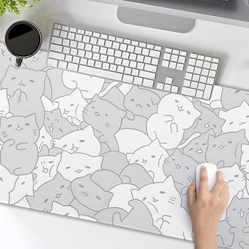 aportt Kawaii Cats White Gaming Mouse Pad XXL Cute Kittens Japanese Extended Big Large Desk Mat Non-Slip Rubber Base Stitched Edge Long Keyboard Mousepad for PC Computer Laptop, 35.4×15.7 Inches thumbnail 6