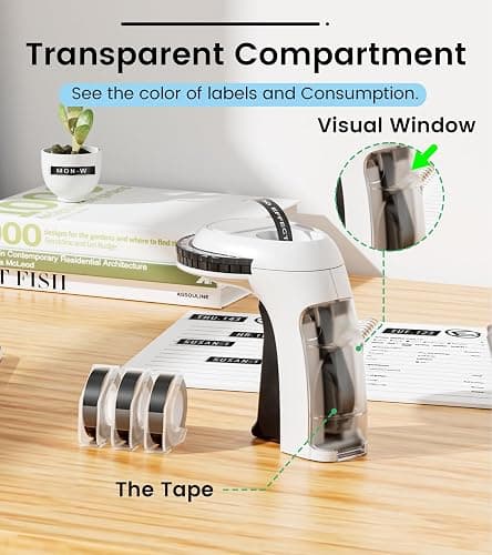EazeID Embossing Label Maker Machine with Tapes, Manual Embossed Label Maker Retro, Vintage Embosser Labeler 3/8 Inch 9mm 3D Waterproof-Labels for Scrapbooking Supplies Kids DIY Craft Home Office Use thumbnail 8