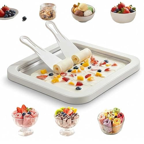 Rolled Ice Cream Maker Kit, Stainless Steel No-Electricity Ice Cream Roll Tray with 2 Scrapers - Image 1