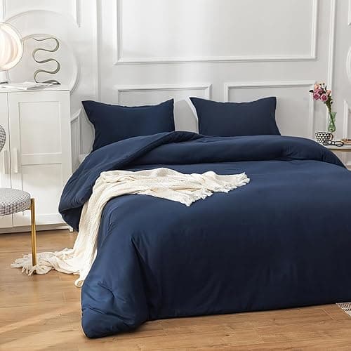 Cottonight Navy Blue Comforter Set Twin Men Boys Navy Bedding Set Dark Blue Comforter Set Breathable Soft Quilts Blanket Dark Color Modern Solid Color Pure Blue Bedding Sets for Twin Bed thumbnail 5