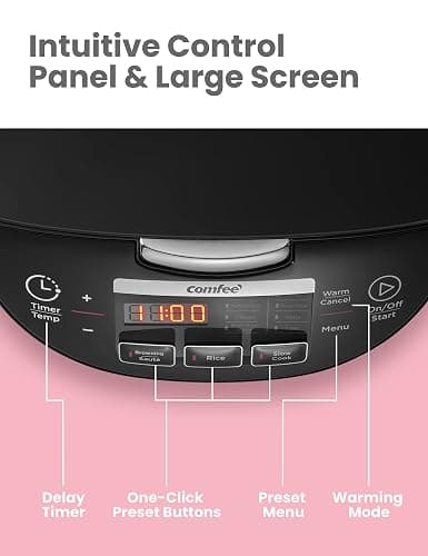 COMFEE' Rice Cooker, Japanese Large Rice Cooker with Fuzzy Logic Technology, 11 Presets, 10 Cup Uncooked/20 Cup Cooked, Auto Keep Warm, 24-Hr Delay Timer thumbnail 4