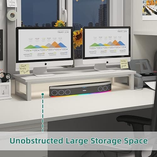 YAOHUOO Dual Monitor Stand Riser, 39Inch Large Monitor Stands for 2 Monitors, Computer Monitor Stand, Wooden Desktop Oraganizer Shelf for Office Desk Computer,Laptop,TV thumbnail 2