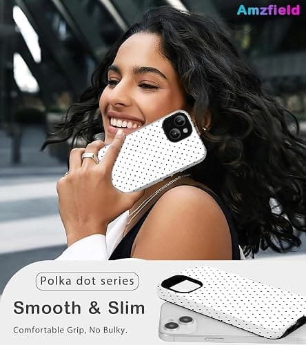 Amzfield for iPhone 13 Case for iPhone 14 Case Cute Polka Dot Aesthetic Retro Design for Women Girls Fall Simple Chic Girly Pretty Dual Layer Hybrid Protection Elegant Case for iPhone 13/14-White thumbnail 6