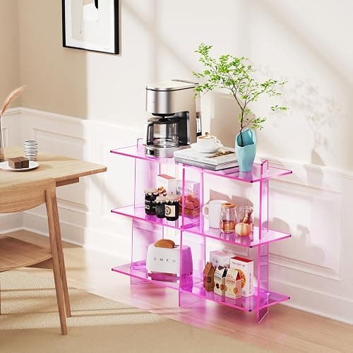 solaround Acrylic Bookshelf, Small 3 Tier Open Bookcase for Small Spaces,Sofa Table, Hallway Entry Table for Home Living Room (Pink, 39.4'' x 11.8'' x 31.5'') thumbnail 2