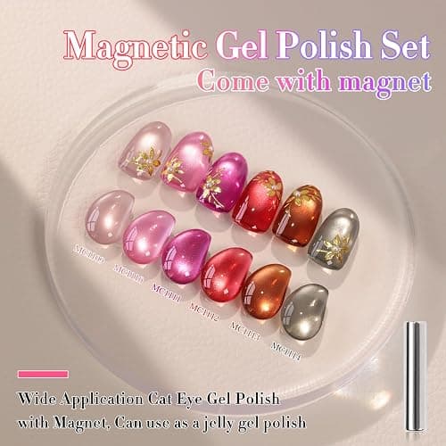Double Rhythm Cat Eye Gel Nail Polish Set of 6 Same Color Same Bottle 0.5 Oz Shimmer Glitter with Magnet Holographic Reflective Magnetic UV Nail Polish Kit at Home (Glass Brown Red Nude-T6-43) thumbnail 5