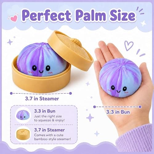 Crossunx Sweet Grapes Scented Dumpling Squishies Stress Balls, Blue Tie-Dye Squishies Dumpling Fidget Sensory Toy with Food Steamer, Squeeze Dough Ball for Stress Relief, Stretchy Desk Toys Gift thumbnail 6