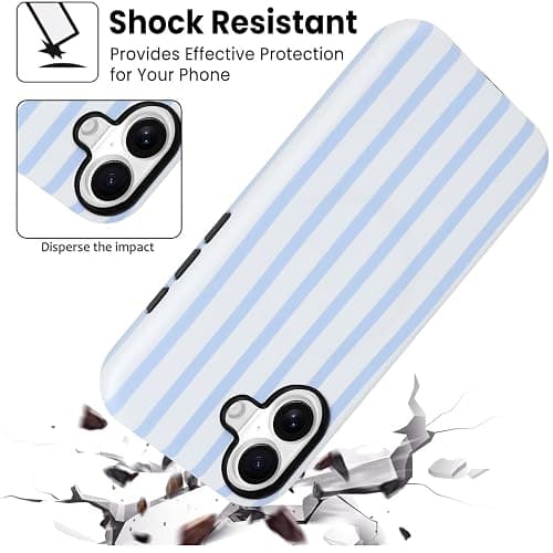 SOKAD Magnetic Vertical Stripes Phone Case for iPhone 17, Cute Light Blue Striped Line Pattern Compatible with Magsafe Matte Protective Case Cover with Screen Protector for Girls Women thumbnail 5