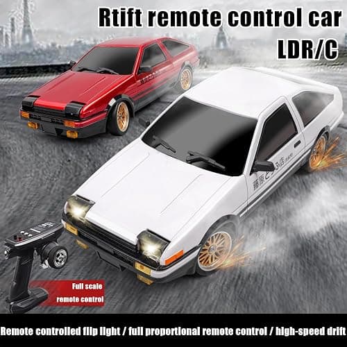 FLYCOLOR 1:18 AE86 Model LD1801 RC Drift Car 1/18 2.4G Remote Control on Road ESP Gyroscope LED Mini RC Racing Cars (White) thumbnail 7