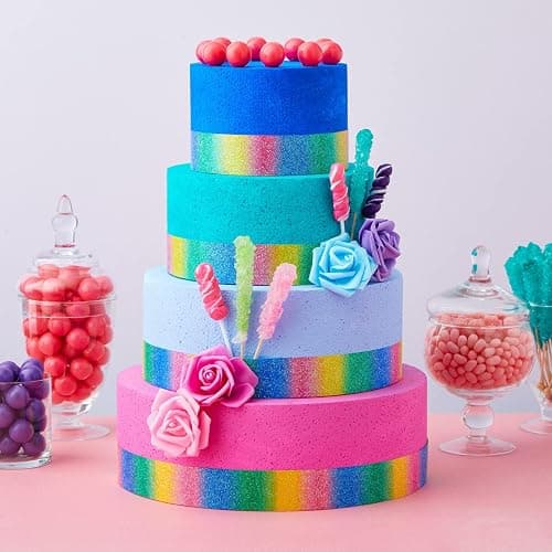 Juvale Round Foam Cake Dummy - Wedding Cake Display Platform - Stackable Tier Stacking Kit - Practice Decorating Supplies - 6", 8", 10" & 12" Tiers, 16" Tall thumbnail 4